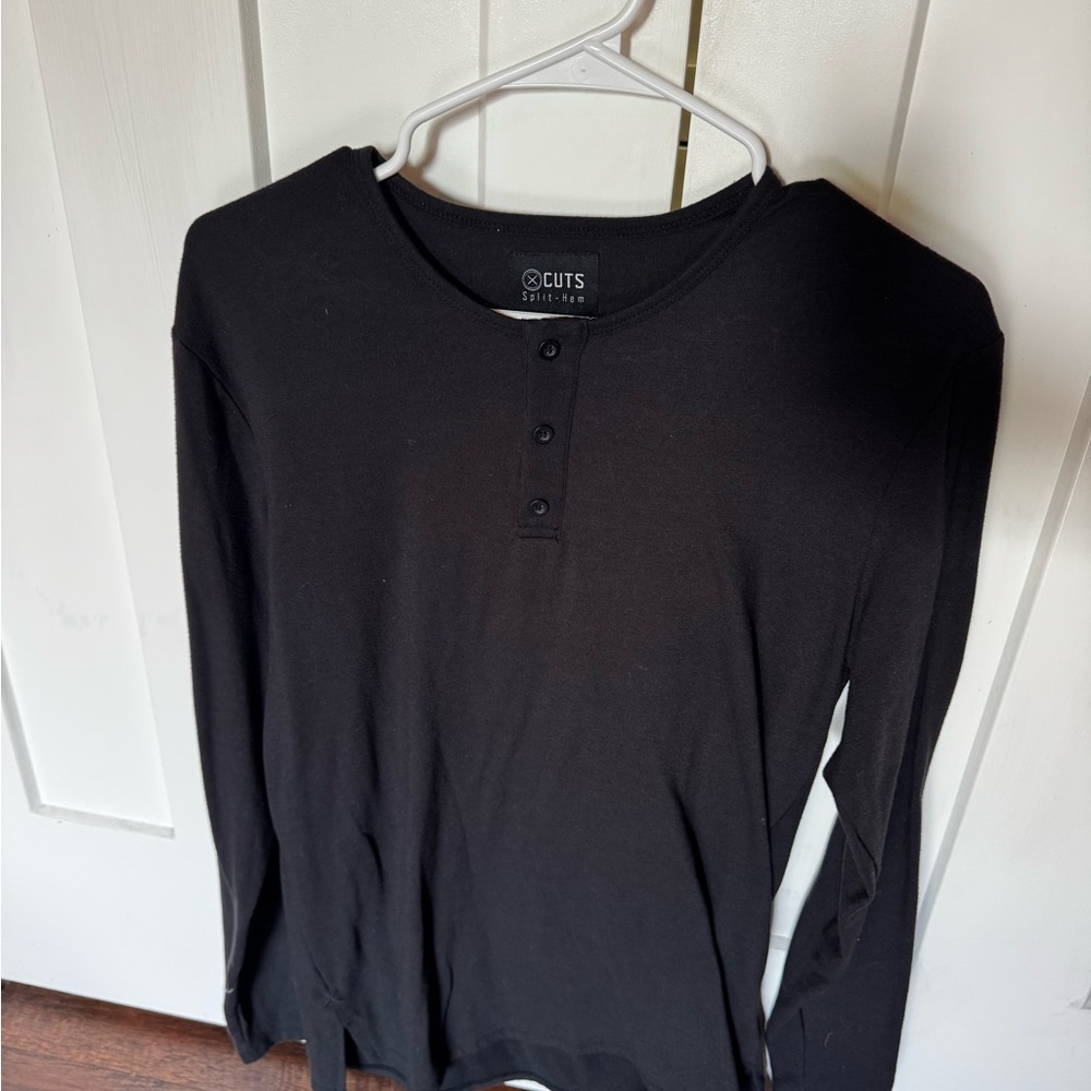 Cuts Clothing Black Long Sleeve Henley